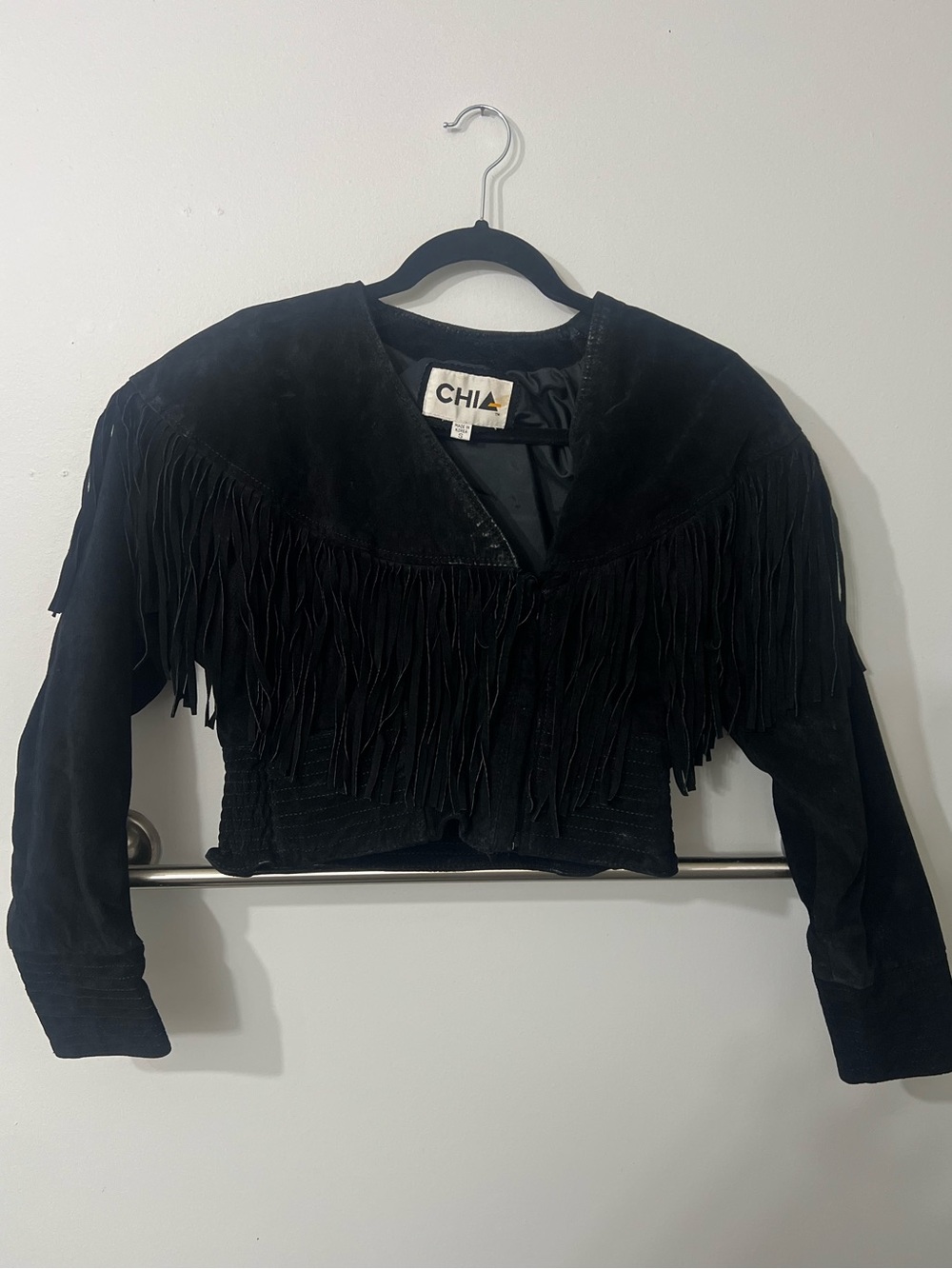 Vintage CHIA Black Suede Fringe Cropped Jacket